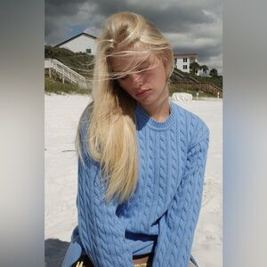 Frankies Bikinis Varsity Cable Knit Sweater in Blue Moon